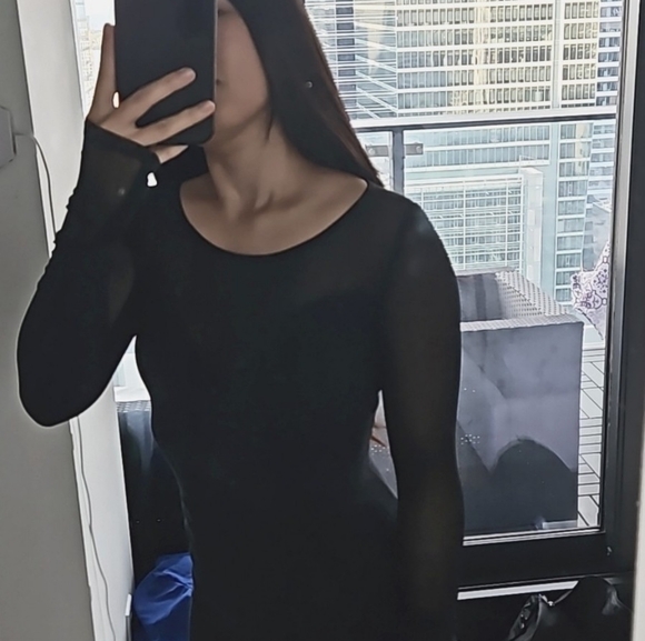 Guess Black long mesh sleeve bodycon mini dress - Picture 1 of 8
